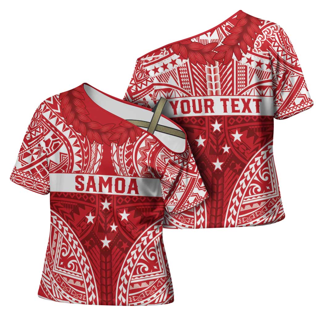 Personalised Toa Samoa Rugby Spirit Cross Shoulder Shirt Red Samoan Tribal Pattern - Polynesian Pride