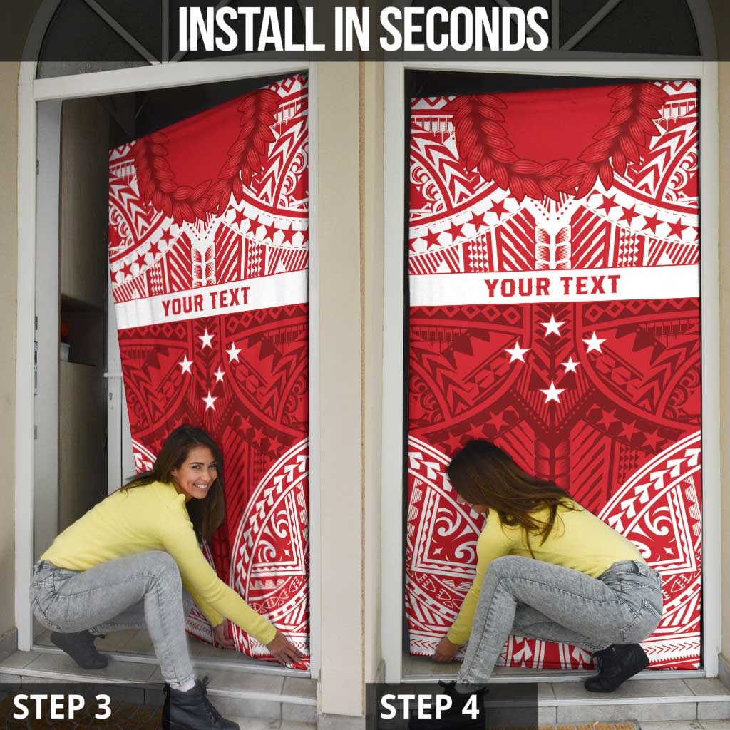 Personalised Toa Samoa Rugby Spirit Door Cover Red Samoan Tribal Pattern - Polynesian Pride