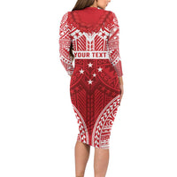 Personalised Toa Samoa Rugby Spirit Family Matching Long Sleeve Bodycon Dress and Hawaiian Shirt Red Samoan Tribal Pattern - Polynesian Pride