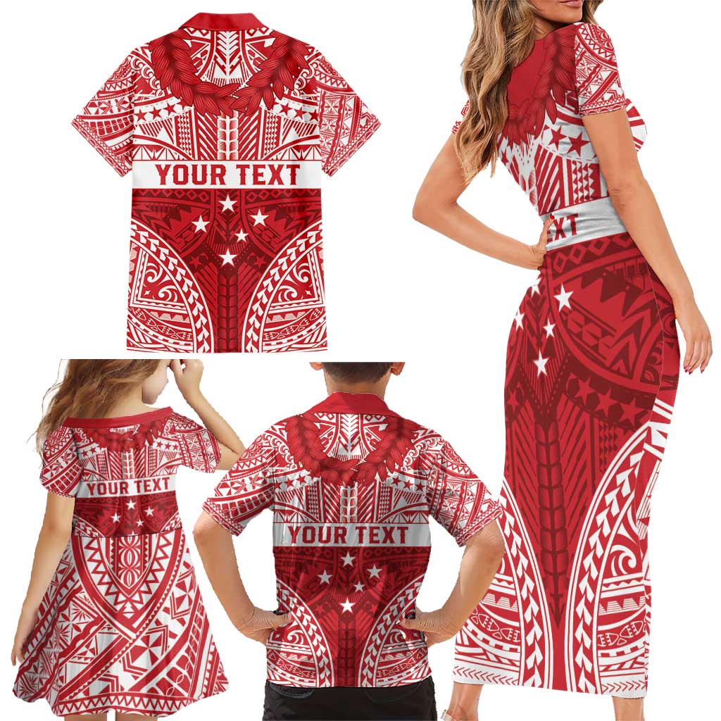 Personalised Toa Samoa Rugby Spirit Family Matching Short Sleeve Bodycon Dress and Hawaiian Shirt Red Samoan Tribal Pattern - Polynesian Pride