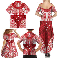 Personalised Toa Samoa Rugby Spirit Family Matching Summer Maxi Dress and Hawaiian Shirt Red Samoan Tribal Pattern - Polynesian Pride