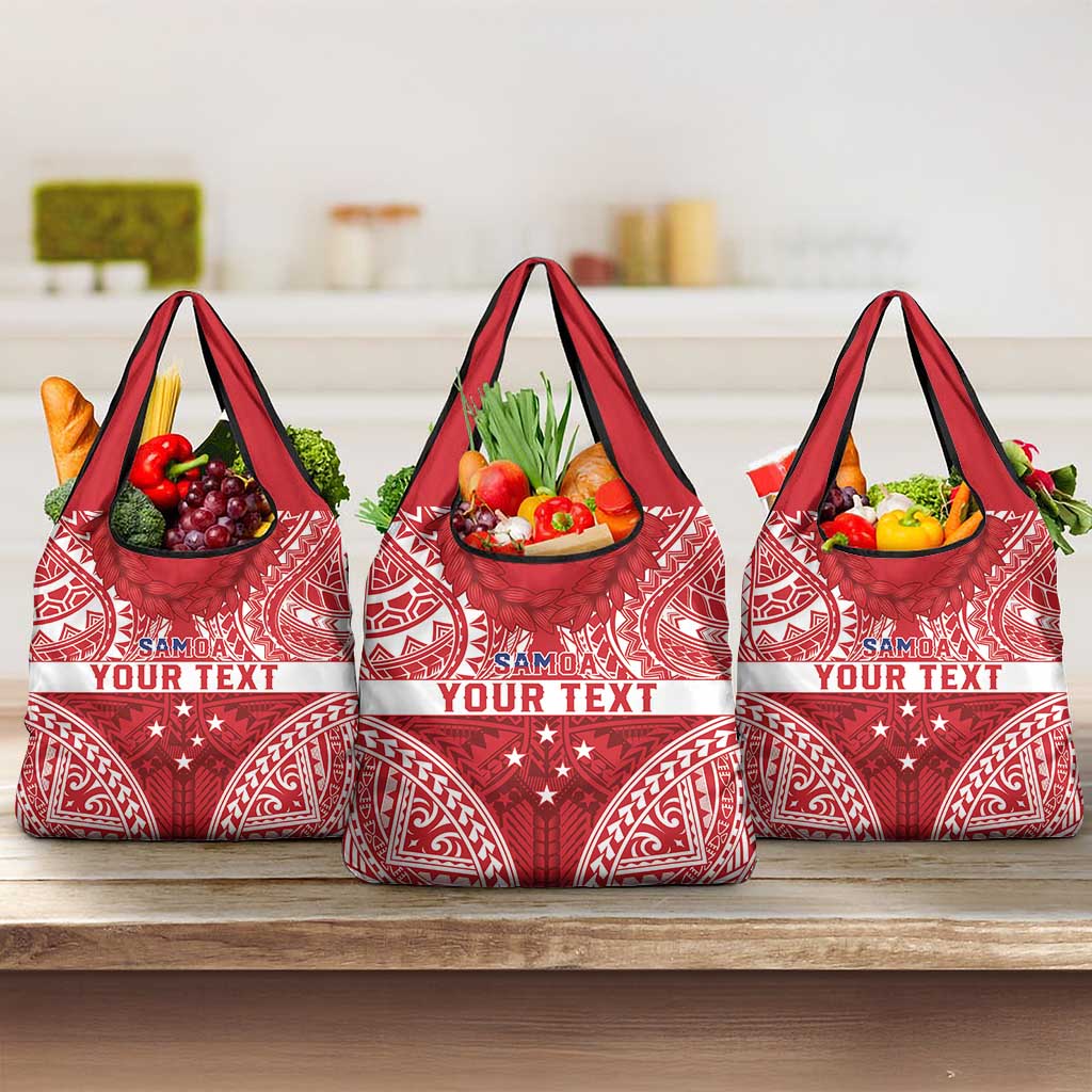 Personalised Toa Samoa Rugby Spirit Grocery Bag Red Samoan Tribal Pattern - Polynesian Pride