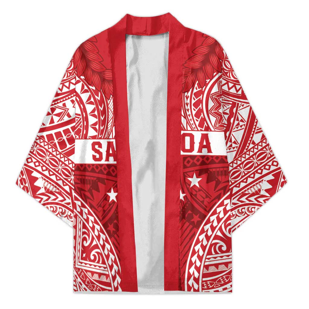 Personalised Toa Samoa Rugby Spirit Kimono Red Samoan Tribal Pattern - Polynesian Pride
