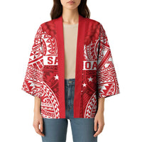 Personalised Toa Samoa Rugby Spirit Kimono Red Samoan Tribal Pattern - Polynesian Pride