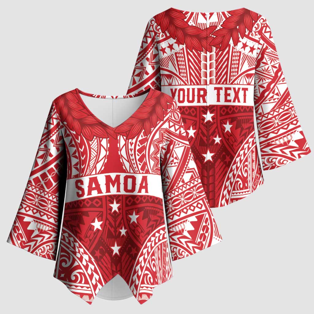 Personalised Toa Samoa Rugby Spirit Kimono Sleeve Blouse Red Samoan Tribal Pattern - Polynesian Pride