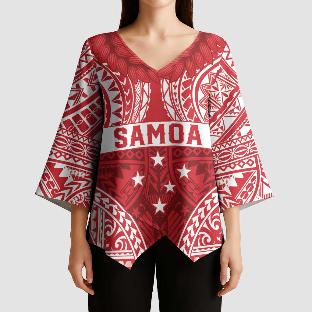 Personalised Toa Samoa Rugby Spirit Kimono Sleeve Blouse Red Samoan Tribal Pattern - Polynesian Pride
