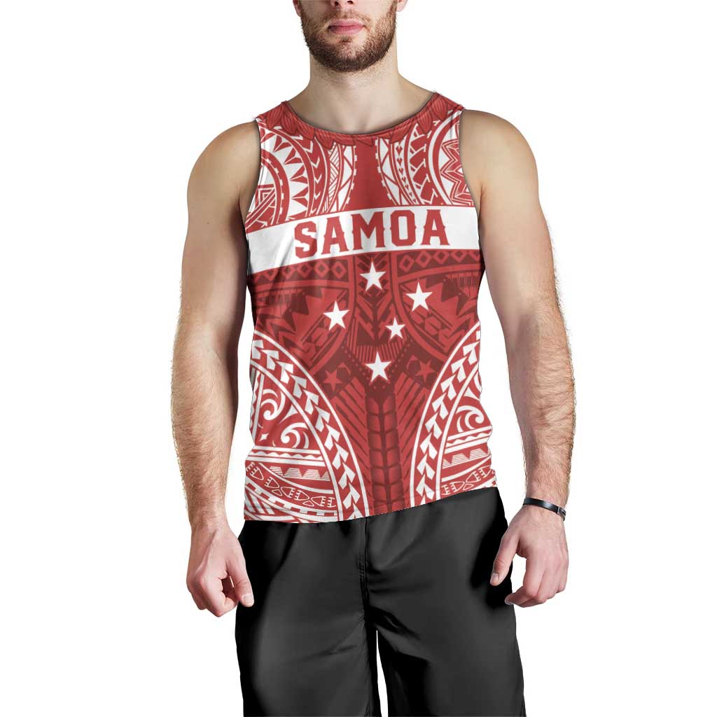 Personalised Toa Samoa Rugby Spirit Men Tank Top Red Samoan Tribal Pattern - Polynesian Pride