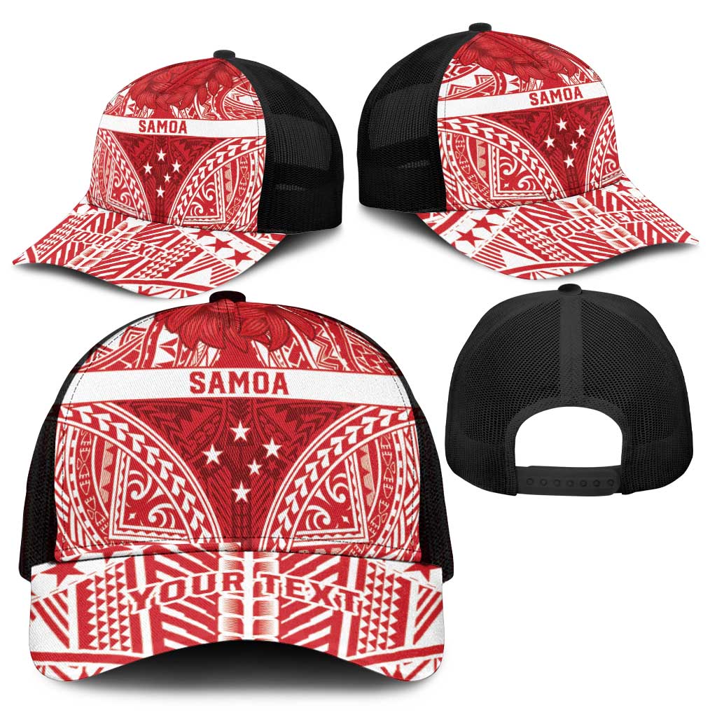 Personalised Toa Samoa Rugby Spirit Mesh Trucker Cap Red Samoan Tribal Pattern - Polynesian Pride