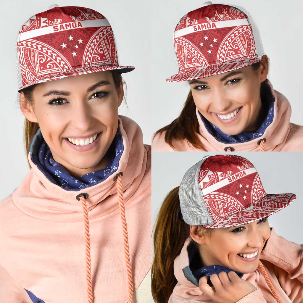 Personalised Toa Samoa Rugby Spirit Mesh Trucker Cap Red Samoan Tribal Pattern - Polynesian Pride