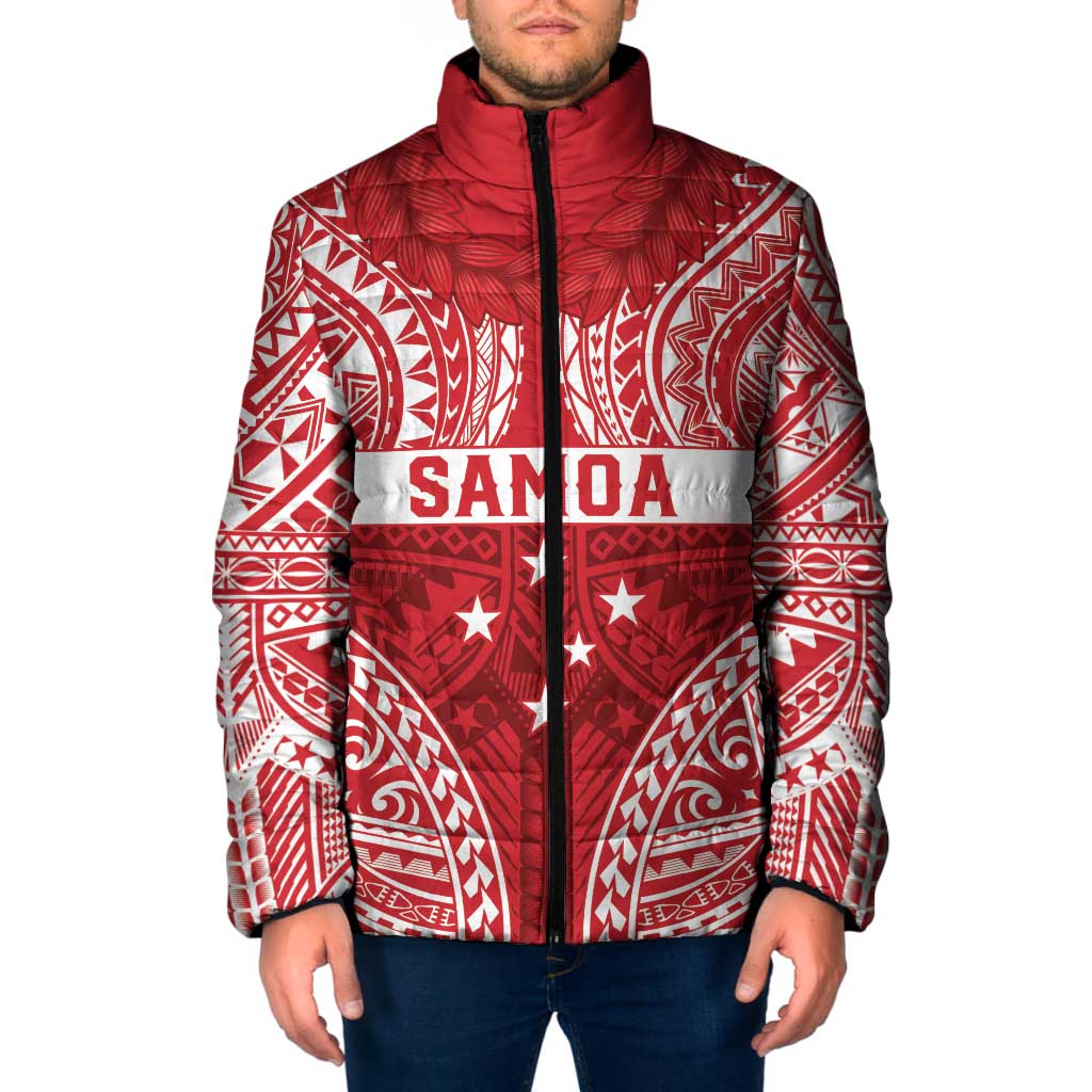 Personalised Toa Samoa Rugby Spirit Padded Jacket Red Samoan Tribal Pattern - Polynesian Pride