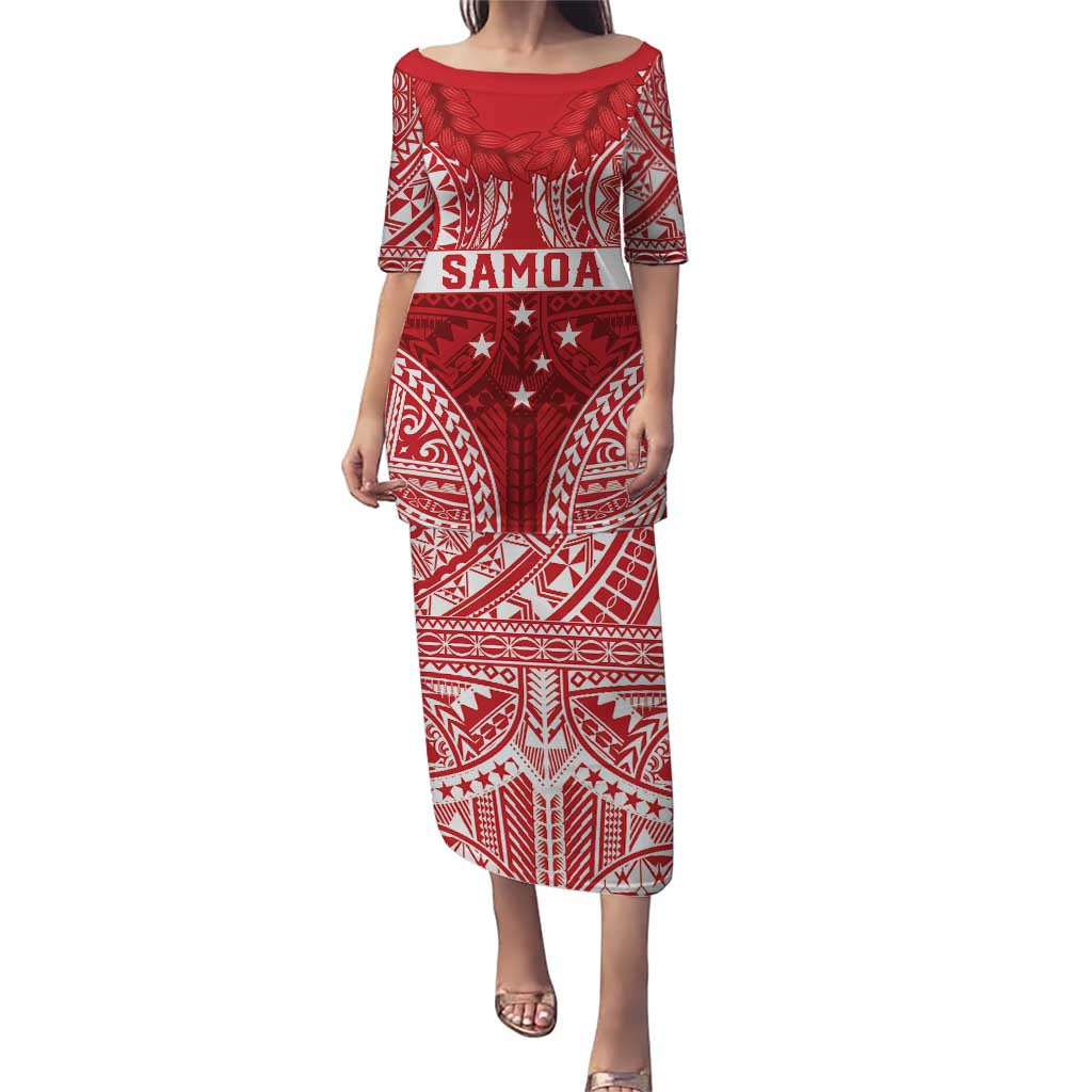 Personalised Toa Samoa Rugby Spirit Puletasi Red Samoan Tribal Pattern LT9 Long Dress Red - Polynesian Pride