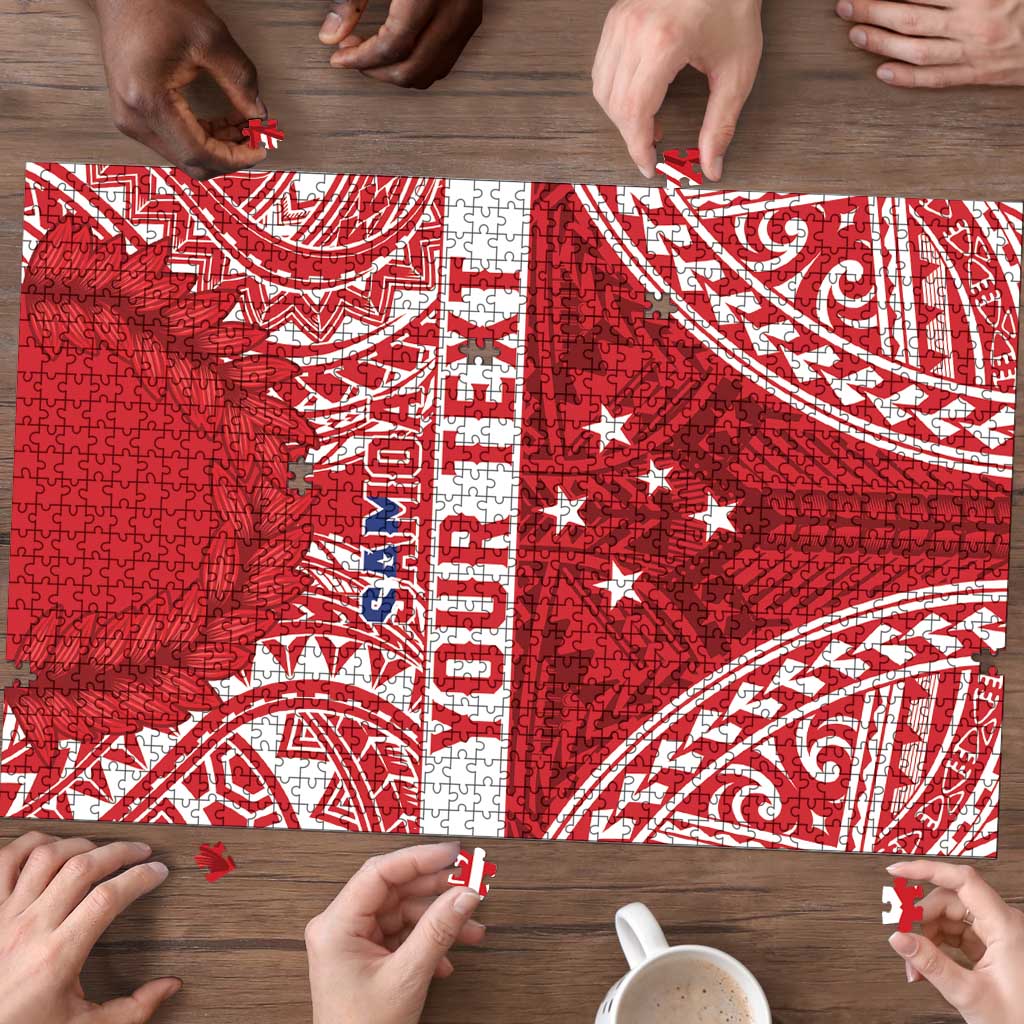 Personalised Toa Samoa Rugby Spirit Puzzle Red Samoan Tribal Pattern - Polynesian Pride