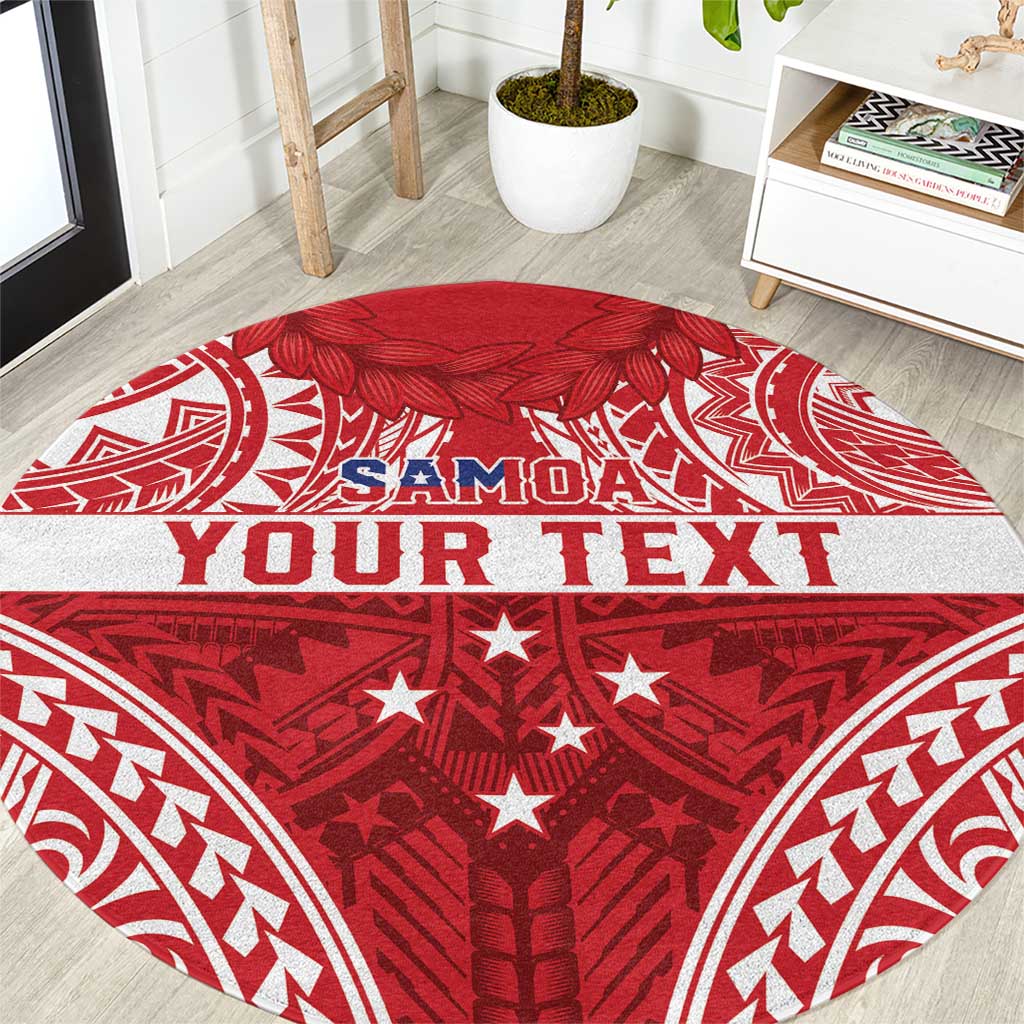 Personalised Toa Samoa Rugby Spirit Round Carpet Red Samoan Tribal Pattern LT9 Red - Polynesian Pride