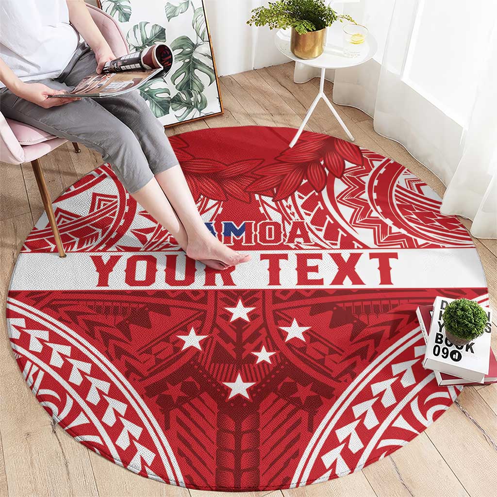 Personalised Toa Samoa Rugby Spirit Round Carpet Red Samoan Tribal Pattern LT9 - Polynesian Pride