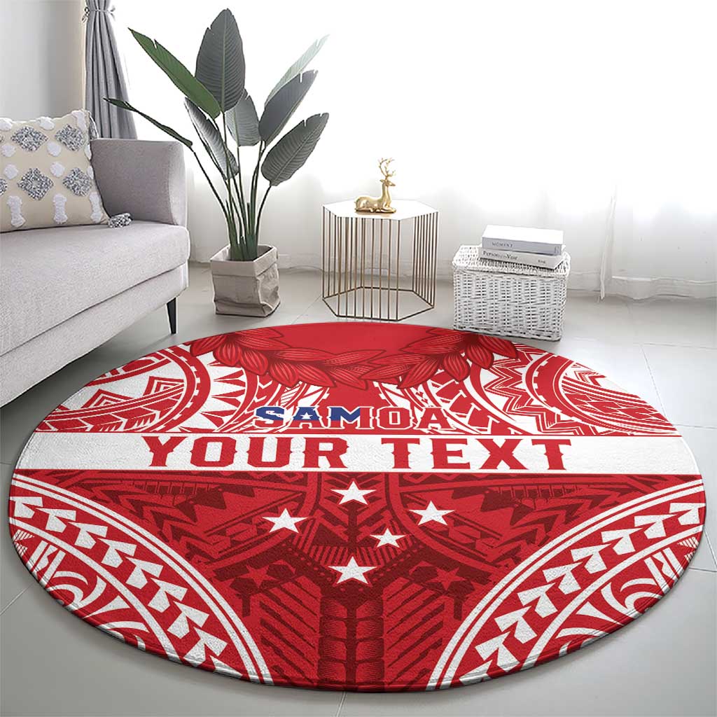 Personalised Toa Samoa Rugby Spirit Round Carpet Red Samoan Tribal Pattern LT9 - Polynesian Pride
