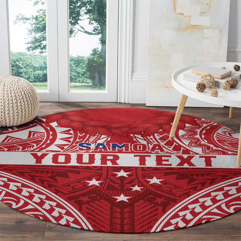 Personalised Toa Samoa Rugby Spirit Round Carpet Red Samoan Tribal Pattern LT9 - Polynesian Pride