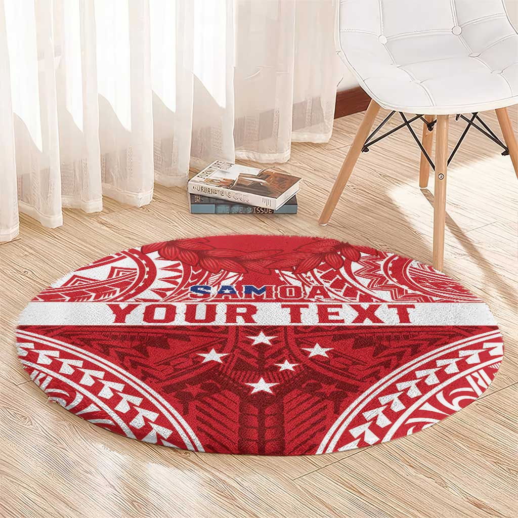 Personalised Toa Samoa Rugby Spirit Round Carpet Red Samoan Tribal Pattern LT9 - Polynesian Pride