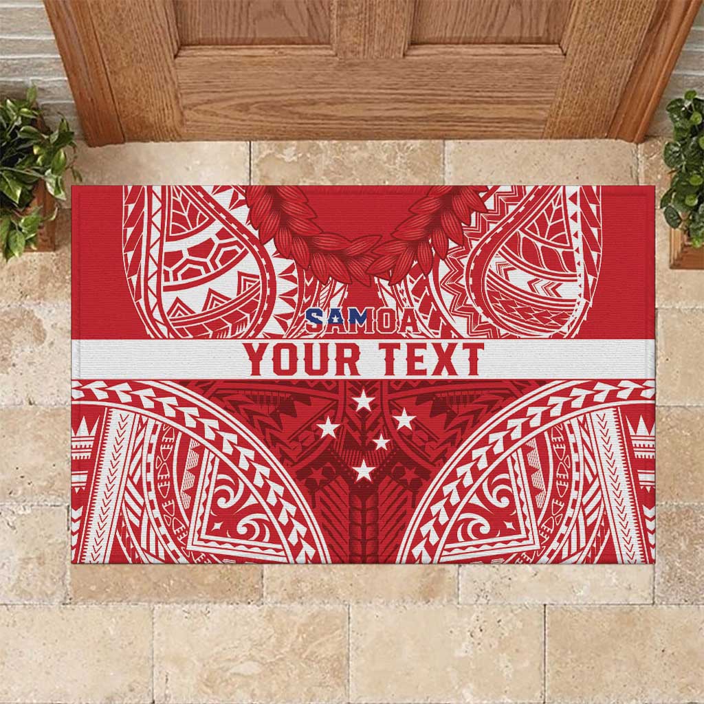 Personalised Toa Samoa Rugby Spirit Rubber Doormat Red Samoan Tribal Pattern - Polynesian Pride