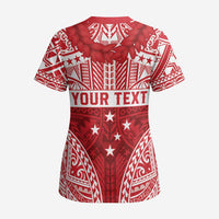 Personalised Toa Samoa Rugby Spirit Scrub Top Red Samoan Tribal Pattern - Polynesian Pride