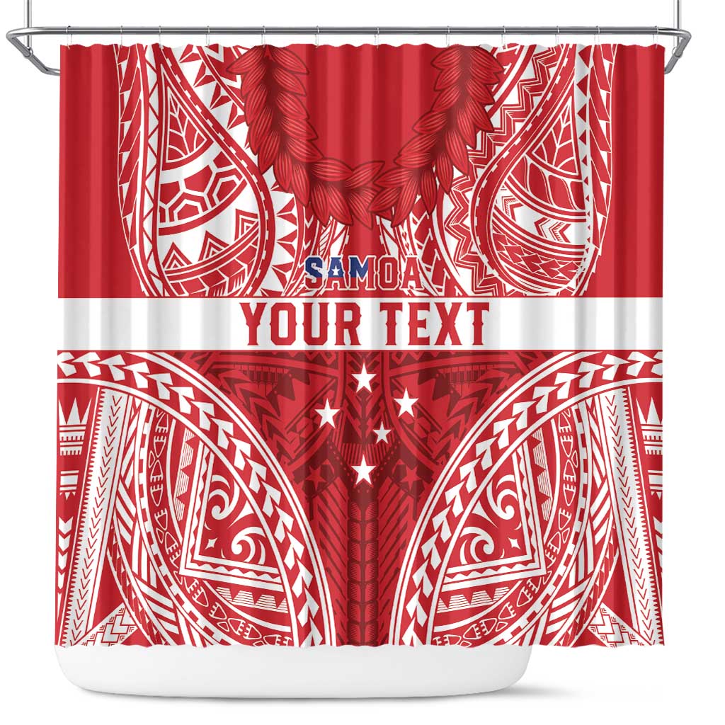 Personalised Toa Samoa Rugby Spirit Shower Curtain Red Samoan Tribal Pattern - Polynesian Pride