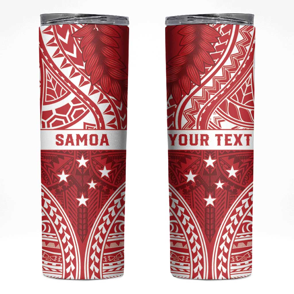 Personalised Toa Samoa Rugby Spirit Skinny Tumbler Red Samoan Tribal Pattern - Polynesian Pride