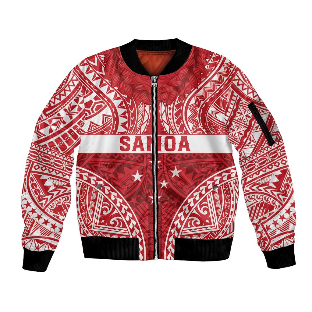 Personalised Toa Samoa Rugby Spirit Sleeve Zip Bomber Jacket Red Samoan Tribal Pattern LT9 Unisex Red - Polynesian Pride