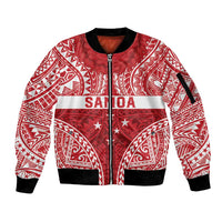 Personalised Toa Samoa Rugby Spirit Sleeve Zip Bomber Jacket Red Samoan Tribal Pattern LT9 Unisex Red - Polynesian Pride