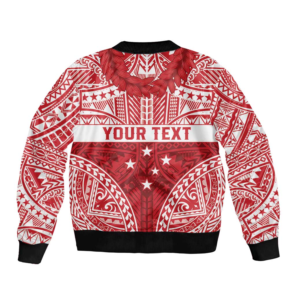 Personalised Toa Samoa Rugby Spirit Sleeve Zip Bomber Jacket Red Samoan Tribal Pattern LT9 - Polynesian Pride