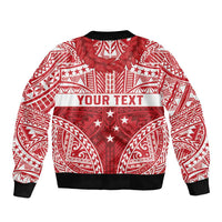 Personalised Toa Samoa Rugby Spirit Sleeve Zip Bomber Jacket Red Samoan Tribal Pattern LT9 - Polynesian Pride