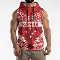 Personalised Toa Samoa Rugby Spirit Sleeveless Hoodie Red Samoan Tribal Pattern - Polynesian Pride