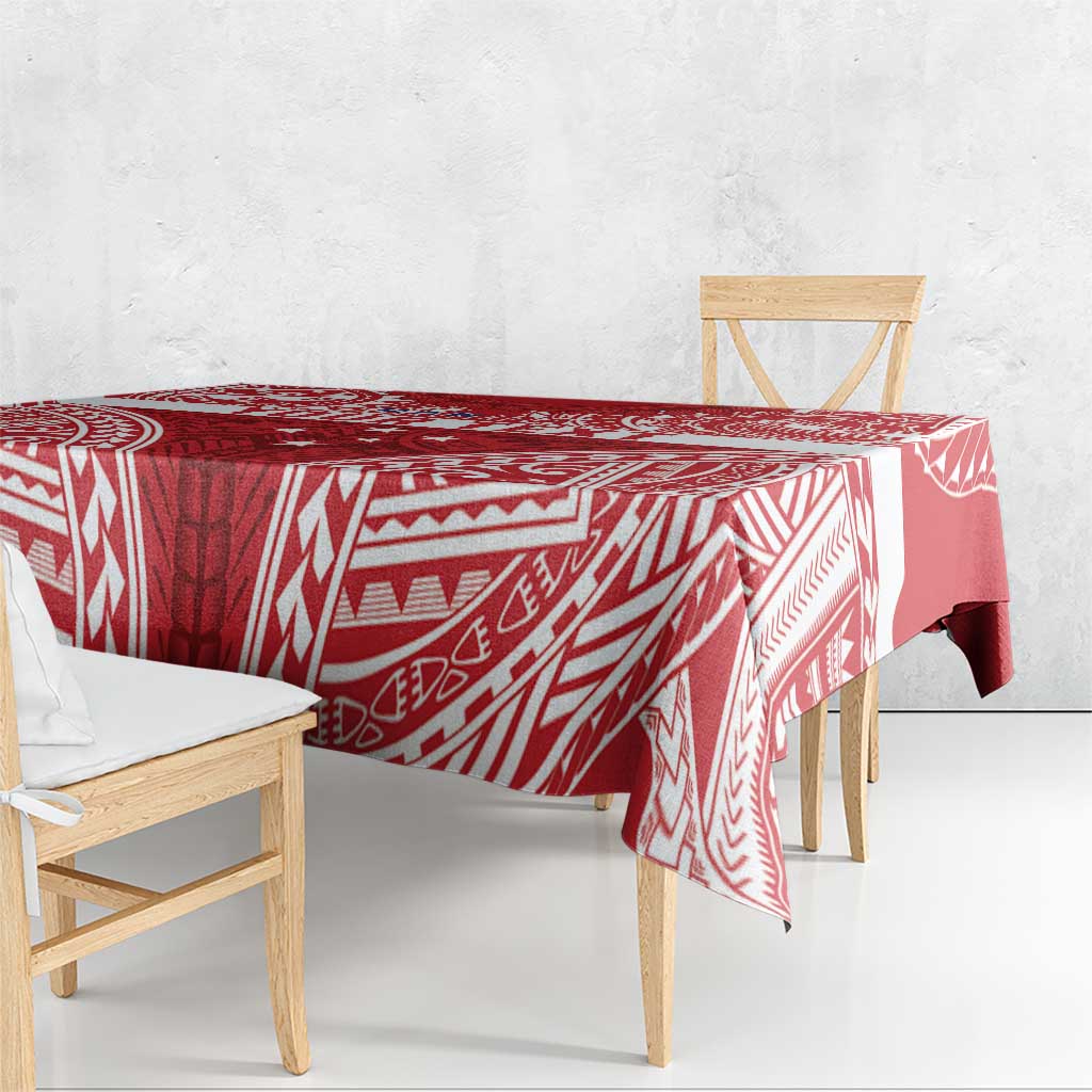 Personalised Toa Samoa Rugby Spirit Tablecloth Red Samoan Tribal Pattern LT9 - Polynesian Pride