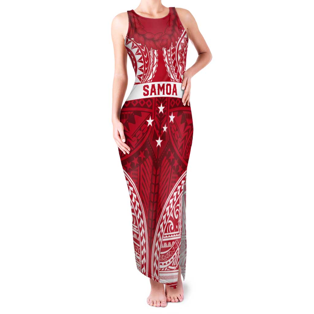Personalised Toa Samoa Rugby Spirit Tank Maxi Dress Red Samoan Tribal Pattern - Polynesian Pride