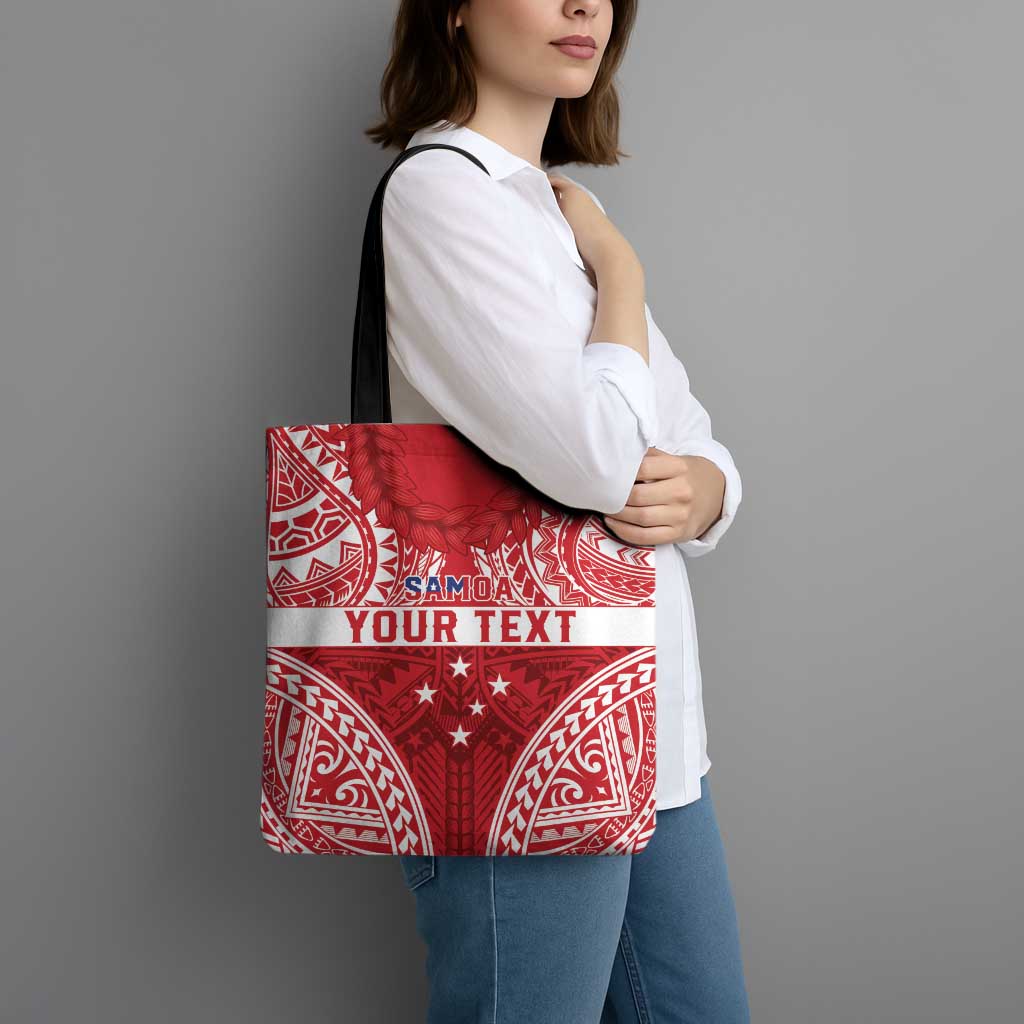 Personalised Toa Samoa Rugby Spirit Tote Bag Red Samoan Tribal Pattern - Polynesian Pride
