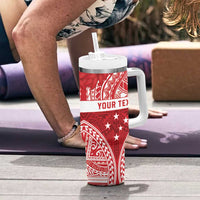 Personalised Toa Samoa Rugby Spirit Tumbler With Handle Red Samoan Tribal Pattern - Polynesian Pride