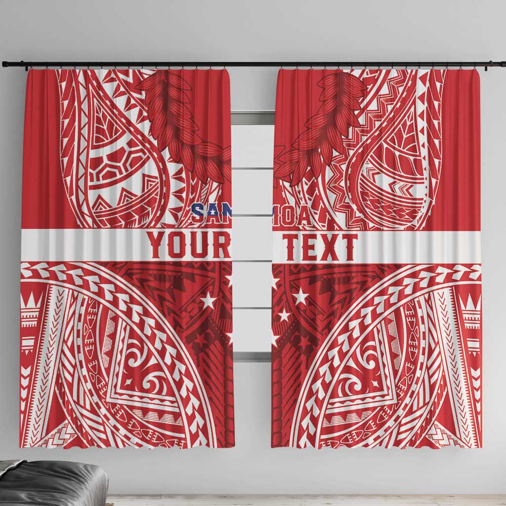 Personalised Toa Samoa Rugby Spirit Window Curtain Red Samoan Tribal Pattern LT9 With Hooks Red - Polynesian Pride