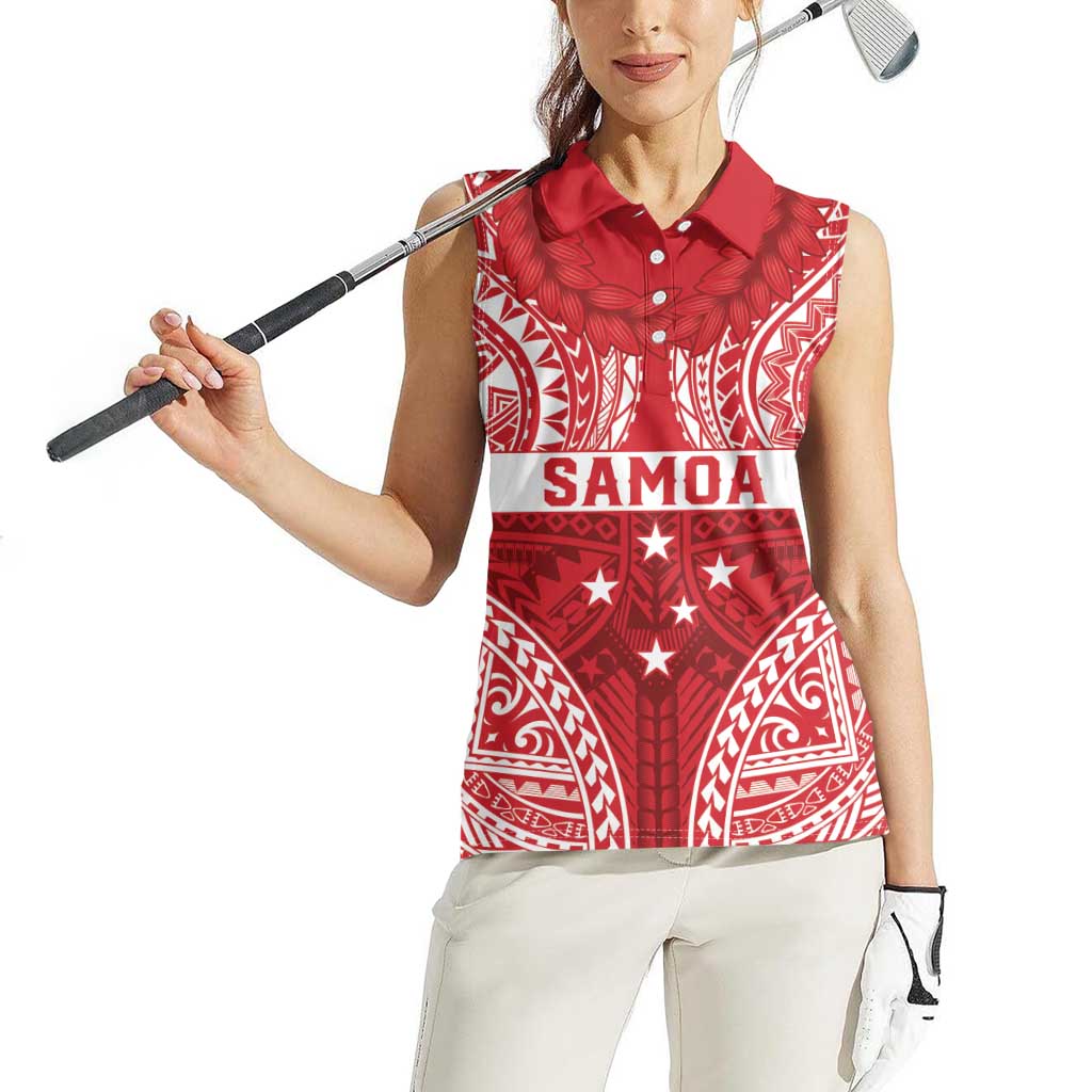 Personalised Toa Samoa Rugby Spirit Women Sleeveless Polo Shirt Red Samoan Tribal Pattern - Polynesian Pride