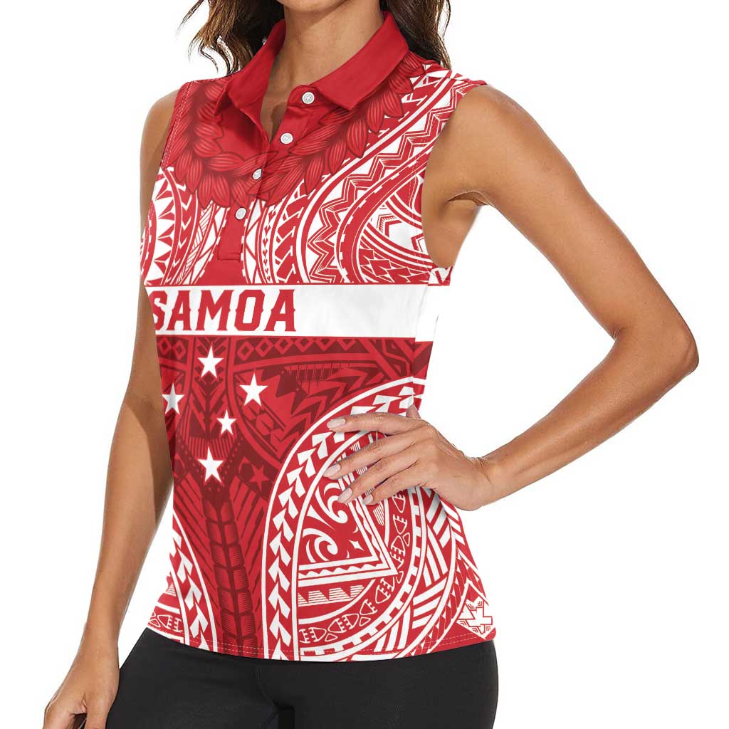 Personalised Toa Samoa Rugby Spirit Women Sleeveless Polo Shirt Red Samoan Tribal Pattern - Polynesian Pride