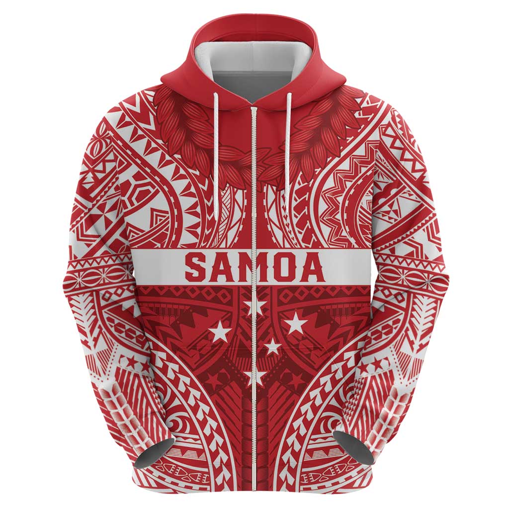 Personalised Toa Samoa Rugby Spirit Zip Hoodie Red Samoan Tribal Pattern - Polynesian Pride