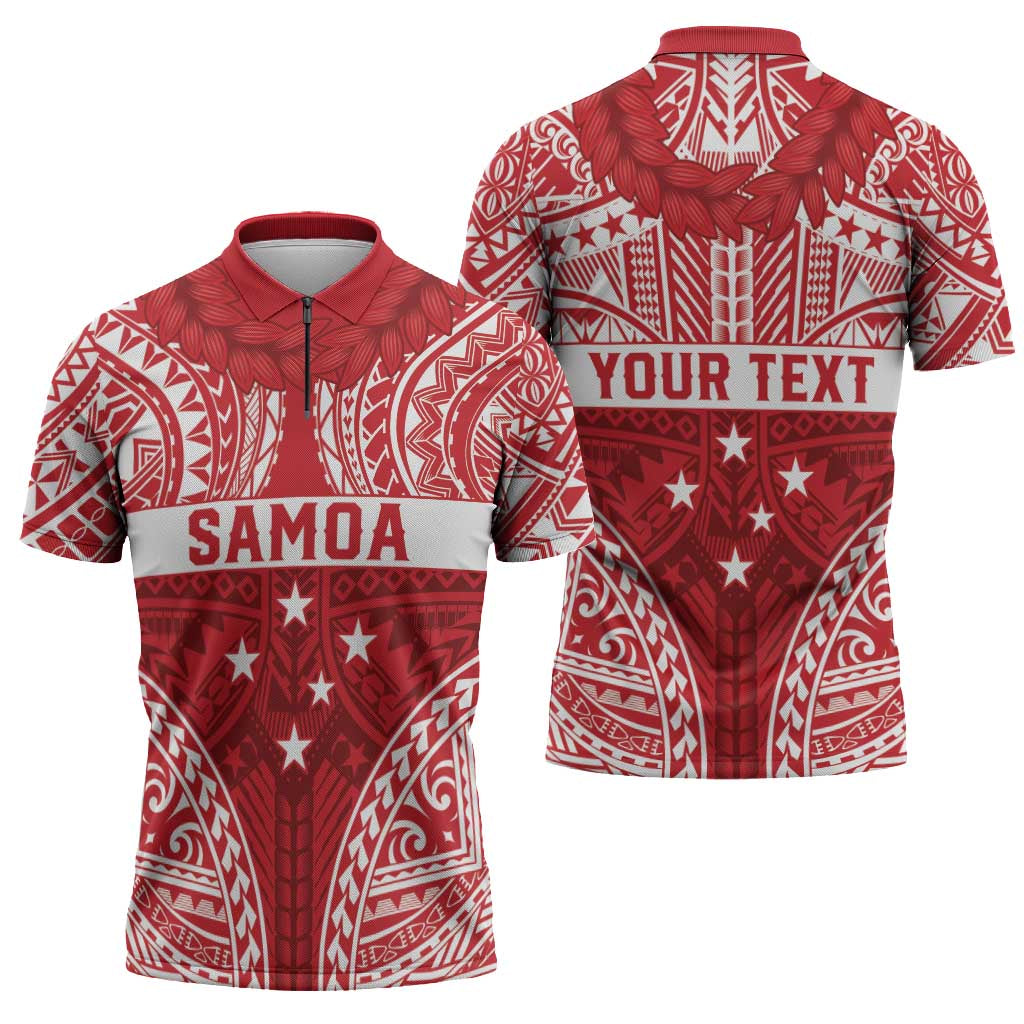 Personalised Toa Samoa Rugby Spirit Zipper Polo Shirt Red Samoan Tribal Pattern - Polynesian Pride