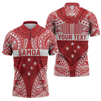 Personalised Toa Samoa Rugby Spirit Zipper Polo Shirt Red Samoan Tribal Pattern - Polynesian Pride