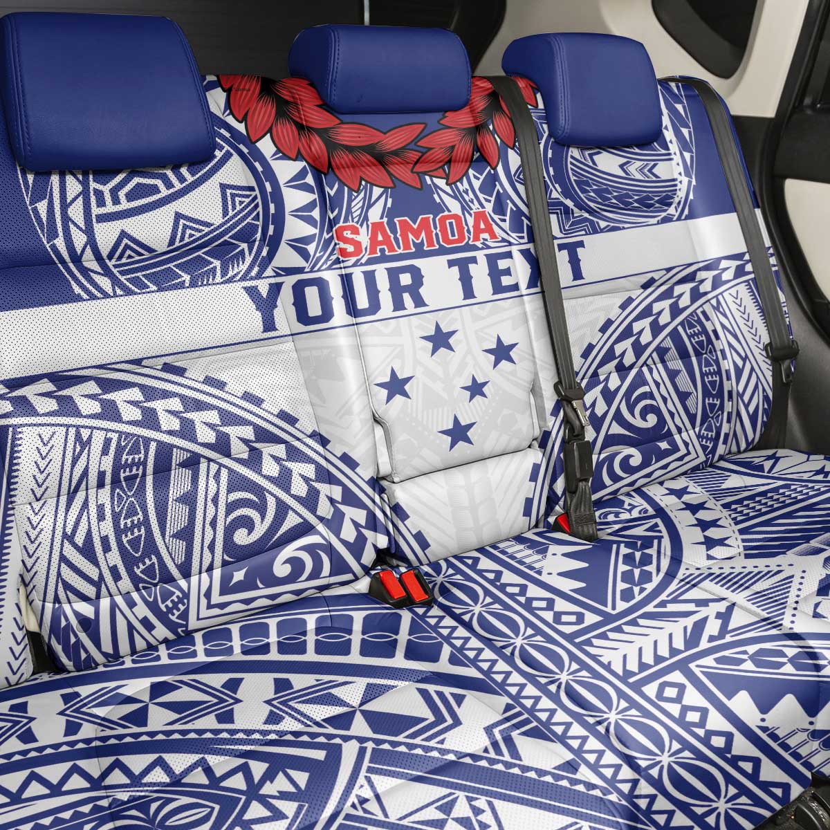 Personalised Toa Samoa Rugby Spirit Back Car Seat Cover White Samoan Tribal Pattern LT9 - Polynesian Pride