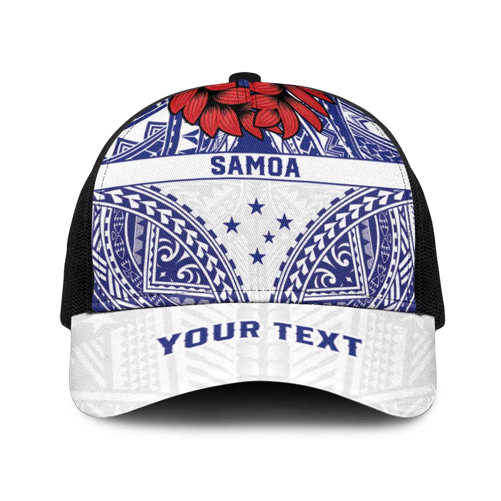 Personalised Toa Samoa Rugby Spirit Baseball Net Cap White Samoan Tribal Pattern - Polynesian Pride