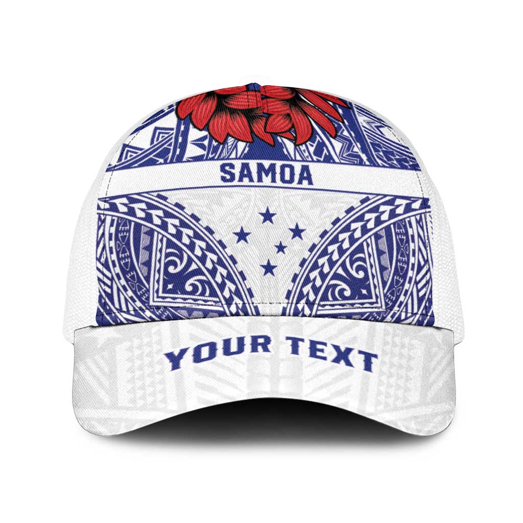 Personalised Toa Samoa Rugby Spirit Baseball Net Cap White Samoan Tribal Pattern - Polynesian Pride