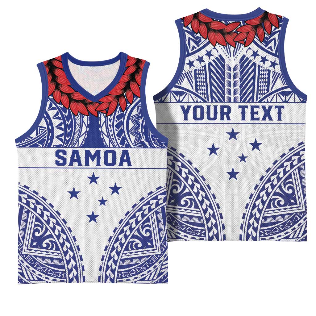 Personalised Toa Samoa Rugby Spirit Basketball Jersey White Samoan Tribal Pattern - Polynesian Pride