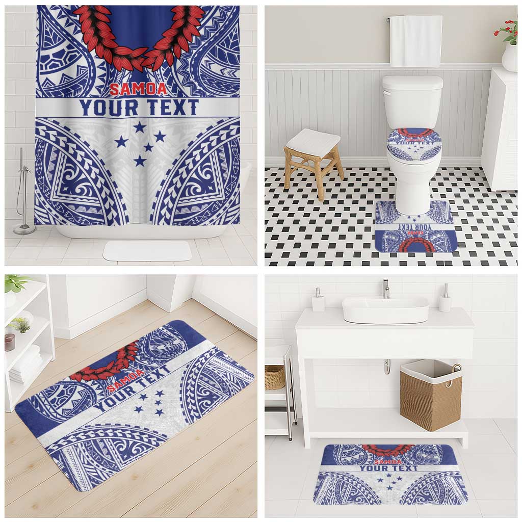 Personalised Toa Samoa Rugby Spirit Bathroom Set White Samoan Tribal Pattern - Polynesian Pride