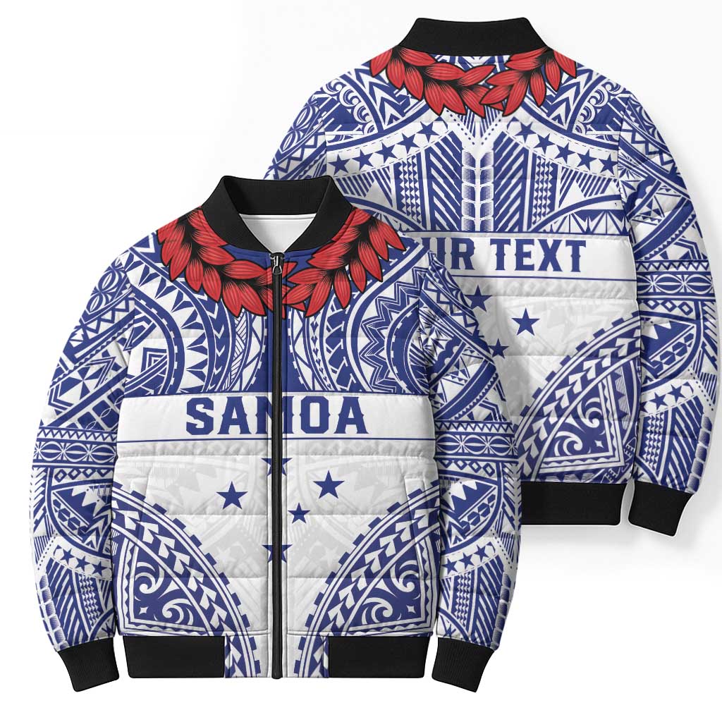 Personalised Toa Samoa Rugby Spirit Bomber Puffer Jacket White Samoan Tribal Pattern - Polynesian Pride