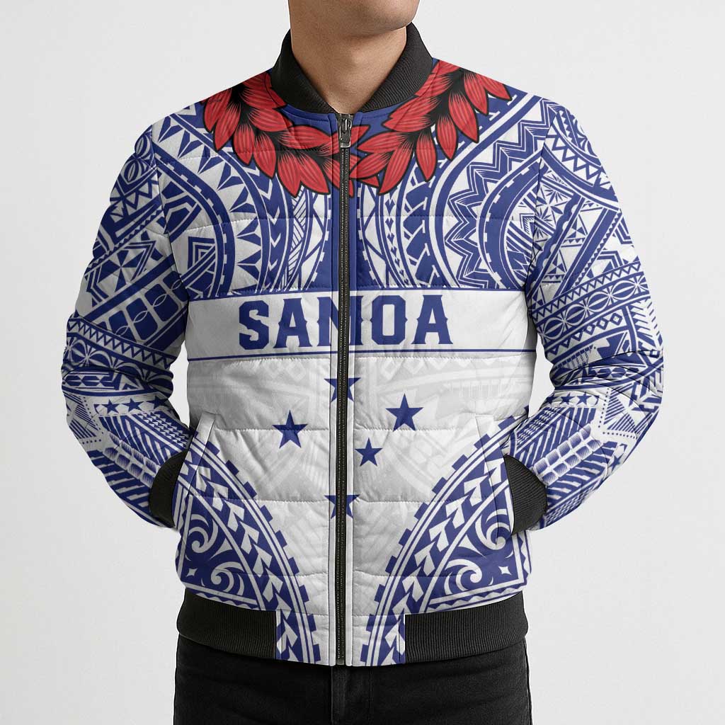Personalised Toa Samoa Rugby Spirit Bomber Puffer Jacket White Samoan Tribal Pattern - Polynesian Pride