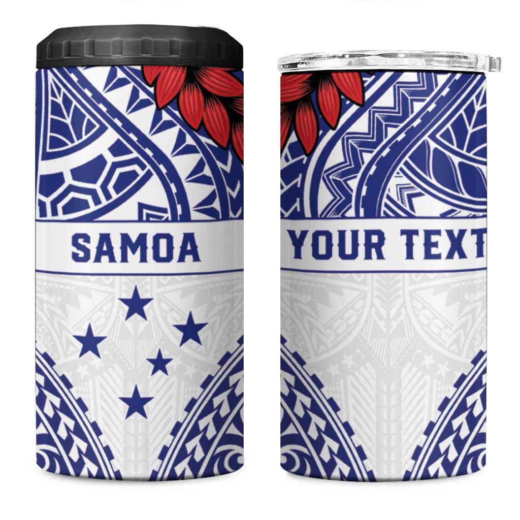 Personalised Toa Samoa Rugby Spirit 4 in 1 Can Cooler Tumbler White Samoan Tribal Pattern - Polynesian Pride