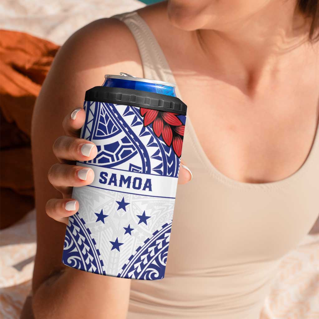 Personalised Toa Samoa Rugby Spirit 4 in 1 Can Cooler Tumbler White Samoan Tribal Pattern - Polynesian Pride