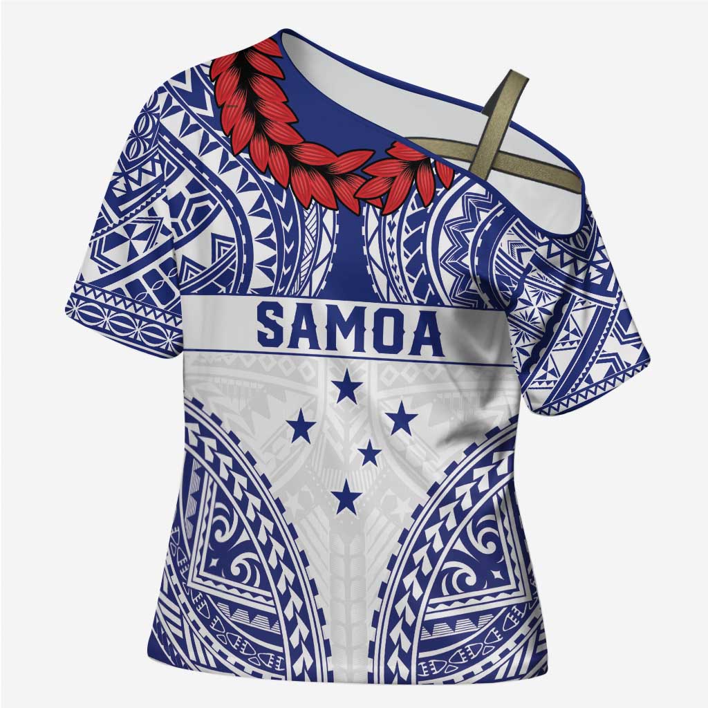 Personalised Toa Samoa Rugby Spirit Cross Shoulder Shirt White Samoan Tribal Pattern - Polynesian Pride